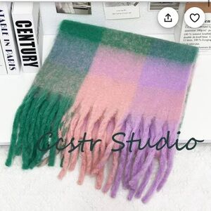 Soft Pastel Rainbow Mohair Scarf – Pink, Purple & Green – Cozy & Stylish 82.7x15